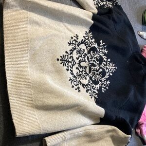 LOFT Black and Cream Cowl Neck Sweater